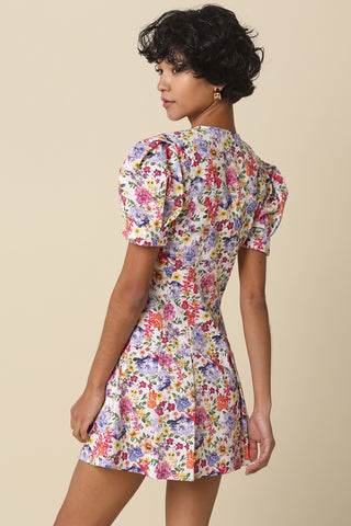 Nicole Floral Puff-Sleeve Dress
