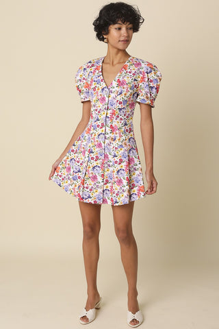 Nicole Floral Puff-Sleeve Dress