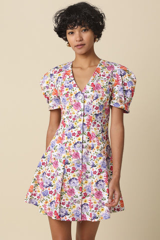 Nicole Floral Puff-Sleeve Dress